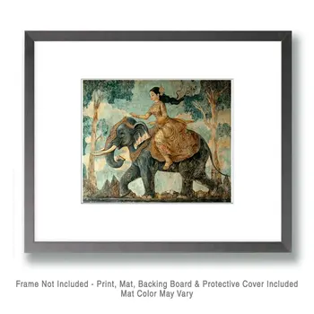 Elephant with Rider #3 - Rattanakosin Style Wall Art Prints – 8″x10″ Artwork for 11″x14″ Frame