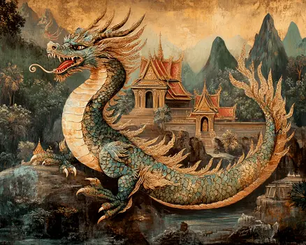 Dragon #2 - Rattanakosin Style Wall Art Prints – 8″x10″ Artwork for 11″x14″ Frame