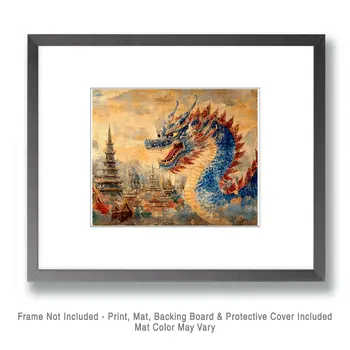 Dragon #3 - Rattanakosin Style Wall Art Prints – 8″x10″ Artwork for 11″x14″ Frame