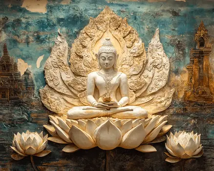 Lotus Buddah - Rattanakosin Style Wall Art Prints – 8″x10″ Artwork for 11″x14″ Frame