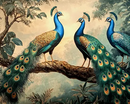 Peackocks #1 - Rattanakosin Style Wall Art Prints – 8″x10″ Artwork for 11″x14″ Frame