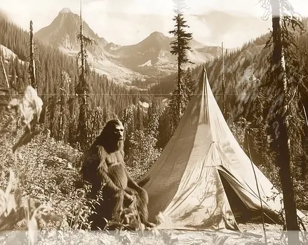 Bigfoot Campground Sighting - Bigfoot Prints – 10″x8″ Artwork in 14″x11″ Mat