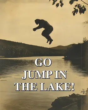 Bigfoot Go Jump in the lake - Sasquatch Cryptid Art Prints - 8"x8" Art Print for 12"x12" Frame