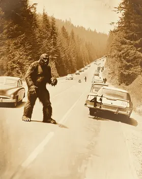 Bigfoot Highway Sighting  - Bigfoot Prints – 8″x10″ Artwork in 14″x11″ Mat