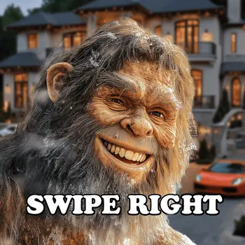 Bigfoot Swipe Right Dating App - Sasquatch Cryptid Art Prints - 8"x8" Art Print for 12"x12" Frame