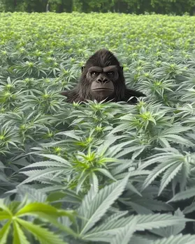 Bigfoot in Marijuana Field  - Bigfoot Art Prints – 8″x10″ Artwork in 11″x14″ Mat