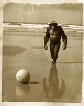 Vintage Photograph of Bigfoot on the Beach Cryptids Art Prints - Bigfoot Prints – 8″x10″ Artwork in 11″x14″ Mat