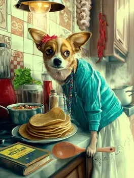 Chihuahua Dog Making Chimichangas - Gourmet Animal Wall Art Prints – 8″x10″ Artwork for 11″x14″ Frame