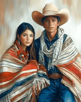 Contentment – Western Romance 8″x10″ Artwork in 11″x14″ Cowboy and Cowgirl Country Love