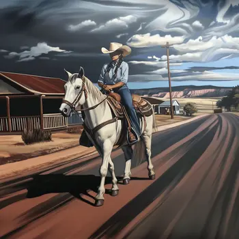 Cowgirl Beating the Storm - Cowgirl Western Art Prints  8"x8" Artwork for 12"x12"  Frame
