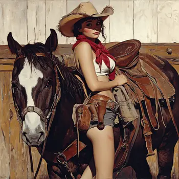Cowgirl Come Hither - Cowgirl Western Art Prints 8"x8" Artwork for 12"x12" Frame