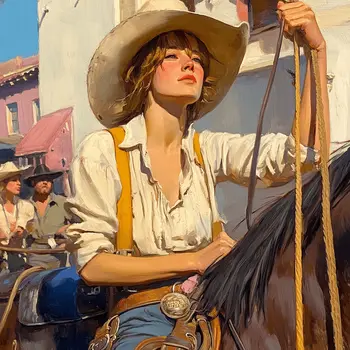 Cowgirl Hot Day - Cowgirl Western Art Prints  8"x8" Artwork for 12"x12" Frame