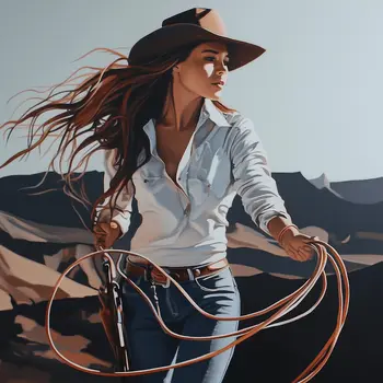 Cowgirl Smooth Lasso Moves - Cowgirl Western Art Prints 8"x8" Artwork for 12"x12" Frame