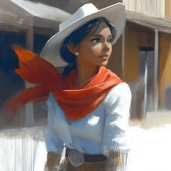 Cowgirl Red Scarf - Cowgirl Western Art Prints 8"x8" Artwork for 12"x12" Frame
