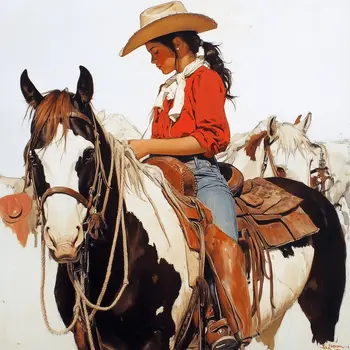 Cowgirl Serious Pam - Cowgirl Western Art Prints 8"x8" Artwork for 12"x12" Frame