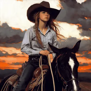 Cowgirl Thunder Road  - Cowgirl Western Art Prints 8"x8" Artwork for 12"x12" Frame