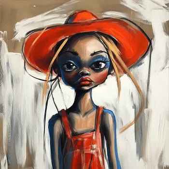 Cowgirl in Red - Cowgirl Western Art Prints 8"x8" Artwork for 12"x12" Frame