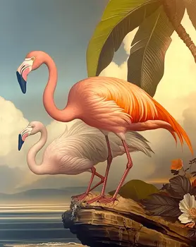 Flamingos Catch Beautiful Light - Wall Art Print - Souvenir Seaside Beachcore - 8"x10" Artwork - 11"x14" Mat