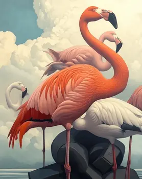 Flamingos Pink and Red - Wall Art Print - Souvenir Seaside Beachcore - 8"x10" Artwork - 11"x14" Mat