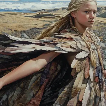 Freya Practicing With Cloak -  Fantasy Art Prints – 8″x8″ Artwork in 12″x12″ Mat