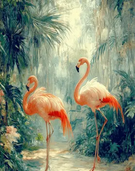 Impressionist Flamingos - Wall Art Print - Souvenir Seaside Beachcore - 8"x10" Artwork - 11"x14" Mat