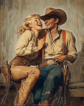 Inside Joke – Western Romance 8″x10″ Artwork in 11″x14″ Cowboy and Cowgirl Country Love