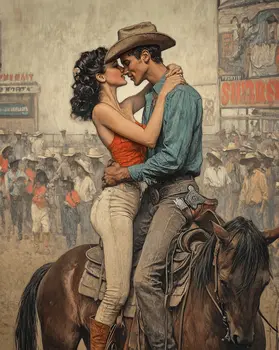 Let 'Em Look  – Western Romance 8″x10″ Artwork in 11″x14″ Cowboy and Cowgirl Country Love