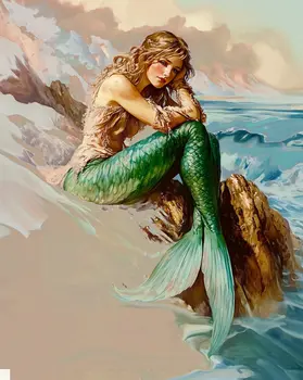 Mermaid Sunning On Cliffs 8″x10″ Artwork in 11″x14″ Mat