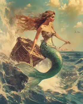 Mermaid and her Bounty 8″x10″ Artwork in 11″x14″ Mat