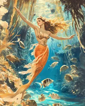 Mermaid in Magical Sea 8″x10″ Artwork in 11″x14″ Mat