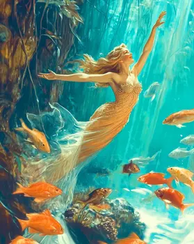 Mermaid in Undersea Garden 8″x10″ Artwork in 11″x14″ Mat