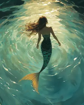 Mermaid Playing in a Whirlpool  8″x10″ Artwork in 11″x14″ Mat
