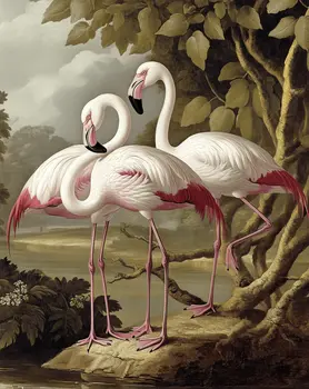 Raspberry and Cream Flamingos - Wall Art Print - Souvenir Seaside Beachcore - 8"x10" Artwork - 11"x14" Mat