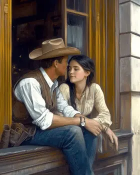 Surprise Visit – Western Romance 8″x10″ Artwork in 11″x14″ Cowboy and Cowgirl Country Love