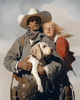Their First Puppy – Western Romance 8″x10″ Artwork in 11″x14″ Cowboy and Cowgirl Country Love