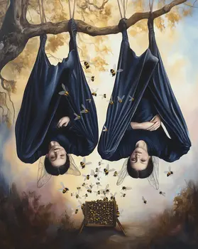 Twin Vampire Fairies Napping - Somewhat Grim Fairytale Prints – 8″x10″ Artwork in 10″x12″ Mat