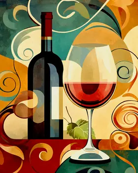 70's Style Wine Bottle and Glass - Wine Wall Art Prints – 8″x10″ Artwork for 11″x14″ Frame