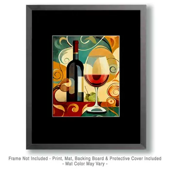 70's Style Wine Bottle and Glass - Wine Wall Art Prints – 8″x10″ Artwork for 11″x14″ Frame