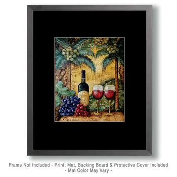 70's Style Wine Bottle and Glass - Wine Wall Art Prints – 8″x10″ Artwork for 11″x14″ Frame