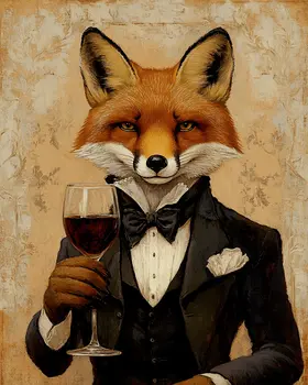 Gentleman Fox with Wine - Wine Wall Art Prints – 8″x10″ Artwork for 11″x14″ Frame