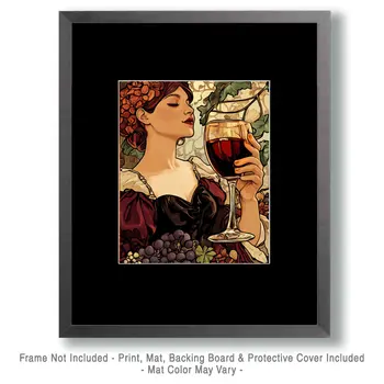 Nouveau Lady Tasting Wine - Wine Wall Art Prints – 8″x10″ Artwork for 11″x14″ Frame