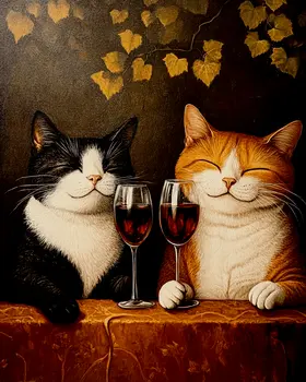 Best Cat Friends with Wine Glasses - Wine Wall Art Prints – 8″x10″ Artwork for 11″x14″ Frame