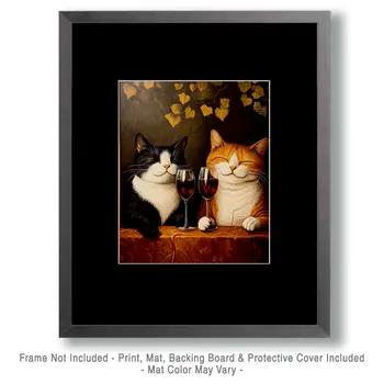 Best Cat Friends with Wine Glasses - Wine Wall Art Prints – 8″x10″ Artwork for 11″x14″ Frame