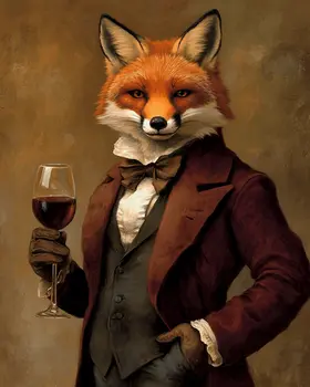 Fine Red Fox with Wine Glass - Wine Wall Art Prints – 8″x10″ Artwork for 11″x14″ Frame