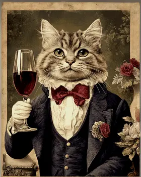 A Toast by a Fine Cat Gentleman - Wine Wall Art Prints – 8″x10″ Artwork for 11″x14″ Frame