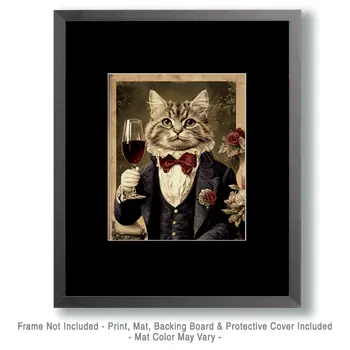 A Toast by a Fine Cat Gentleman - Wine Wall Art Prints – 8″x10″ Artwork for 11″x14″ Frame