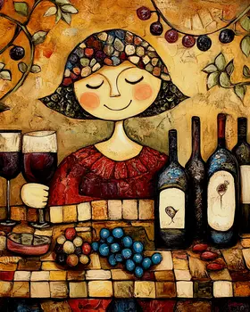 Folk Art Wine Taster - Wine Wall Art Prints – 8″x10″ Artwork for 11″x14″ Frame