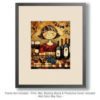 Folk Art Wine Taster - Wine Wall Art Prints – 8″x10″ Artwork for 11″x14″ Frame