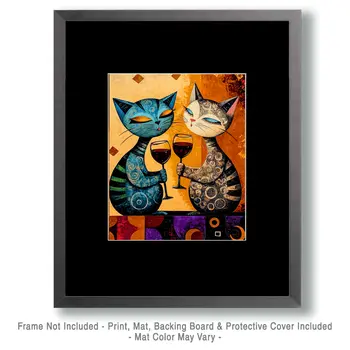 Hip Cats with Wine - Wine Wall Art Prints – 8″x10″ Artwork for 11″x14″ Frame