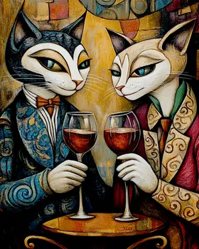 Cool Cats with Wine - Wine Wall Art Prints – 8″x10″ Artwork for 11″x14″ Frame